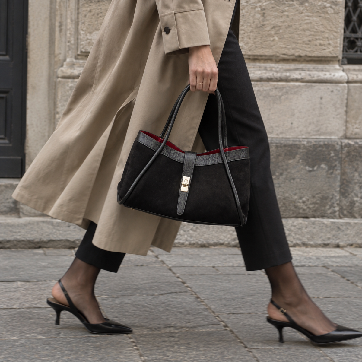 Italská semišová kabelka z pravé kůže black