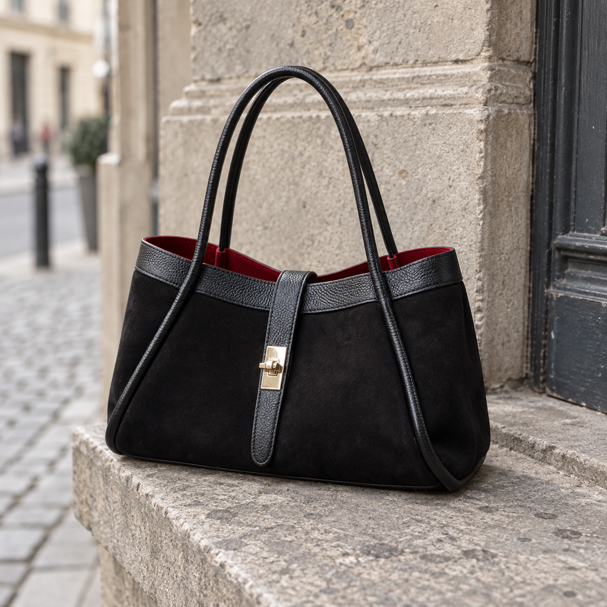 Italská semišová kabelka z pravé kůže black